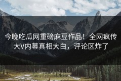今晚吃瓜网重磅麻豆作品！全网疯传大V内幕真相大白，评论区炸了