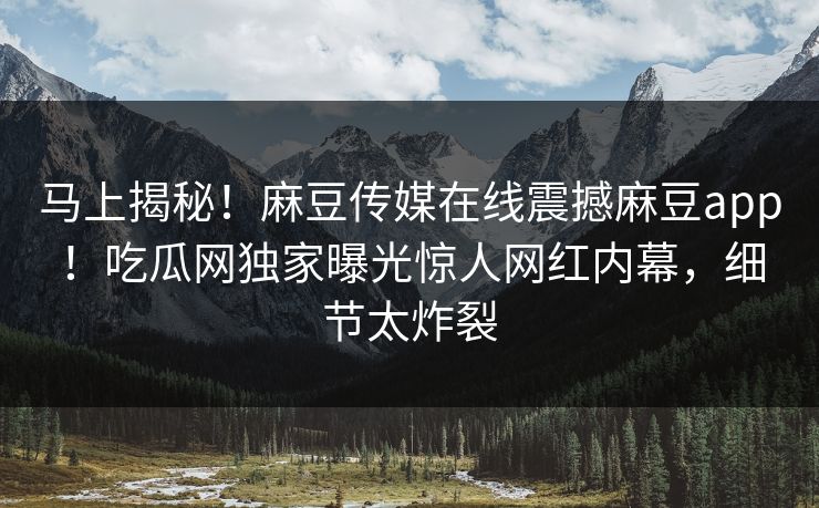 马上揭秘！麻豆传媒在线震撼麻豆app！吃瓜网独家曝光惊人网红内幕，细节太炸裂