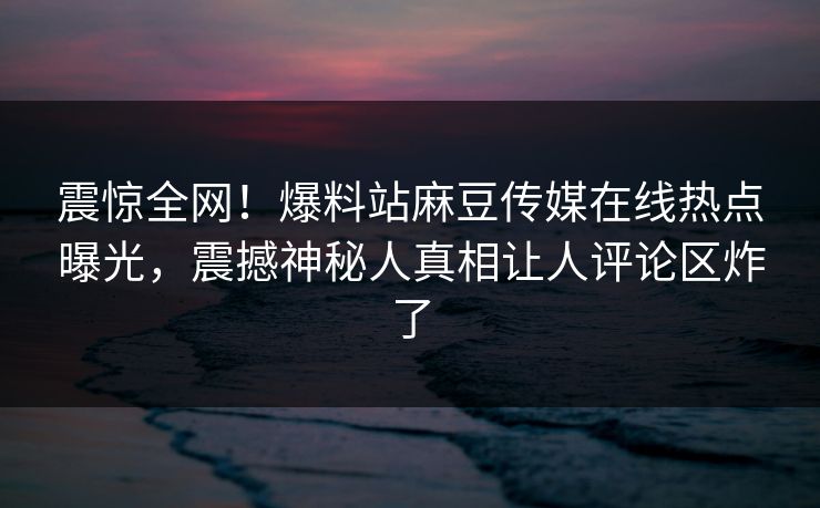 震惊全网！爆料站麻豆传媒在线热点曝光，震撼神秘人真相让人评论区炸了