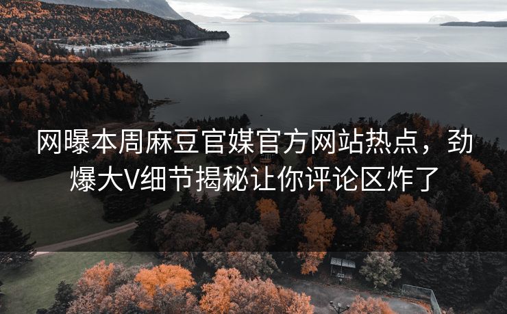 网曝本周麻豆官媒官方网站热点，劲爆大V细节揭秘让你评论区炸了